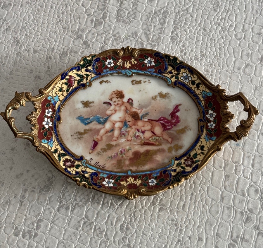 19th-century Cloisonné Porcelain Bronze Trinket Dish 