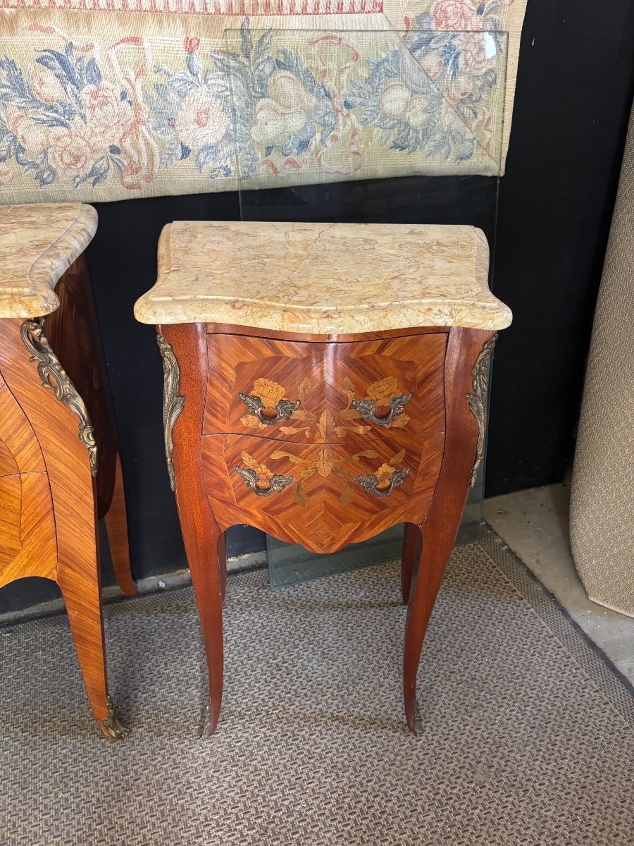 Louis XV-style Chest Of Drawers And Nightstands With Marquetry-photo-3