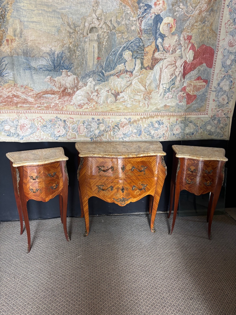 Louis XV-style Chest Of Drawers And Nightstands With Marquetry