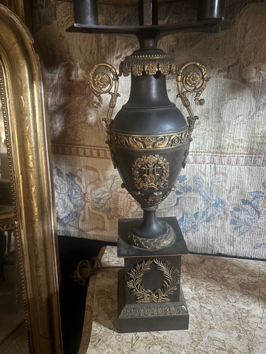 Paire de lampes en bronze style Empire XIX ième -photo-2