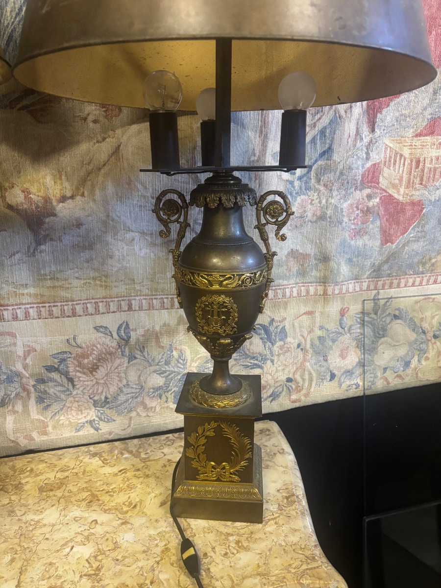 Paire de lampes en bronze style Empire XIX ième -photo-3