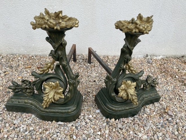 Pair Of Bronze Andirons