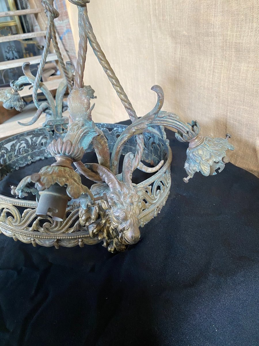 Bronze Chandelier Head Of Aries Napoleon 3-photo-3