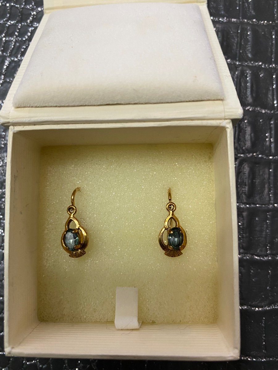 Boucles D’oreilles Or Et Topaze Bleu Ciel 