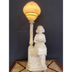 Importante Sculpture Lampe Albâtre 