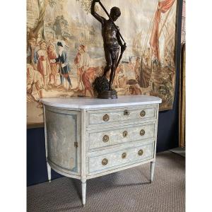 Louis XVI Period Commode Half Moon Painted And Rechampie 