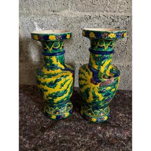 Pair Of Japanese Earthenware Vases 