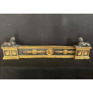 Barre de foyer en bronze aux sphinges époque empire 