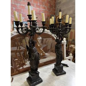 Pair Of Antique-style Women's Candelabras 