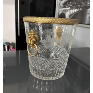 Sceau à champagne cristal taillé et bronze 