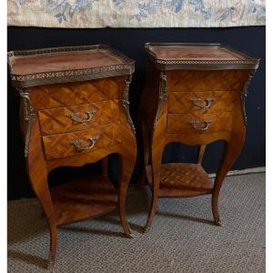 Paire de chevets style Louis XV marqueterie