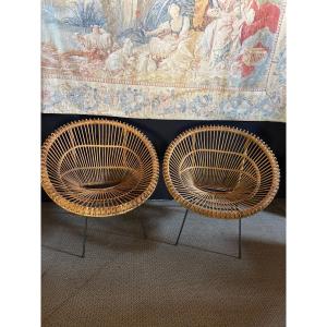 Pair Of Rattan Armchairs By Janine Abraham From The 1950s