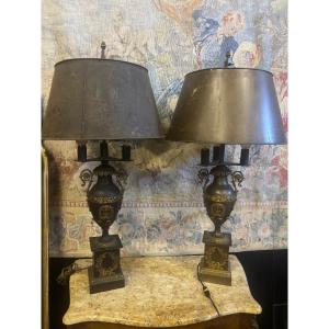 Pair Of 19th-century Empire-style Bronze Lamps