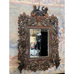 Carved Wooden Mirror With Cherubs