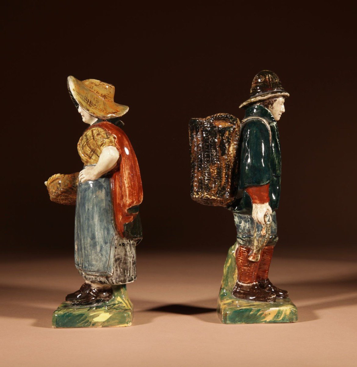 A Rare Pair Of Dutch Rozenburg Figures, Showing A Fisherman And Woman. Marked For: Rozenburg, 1-photo-4