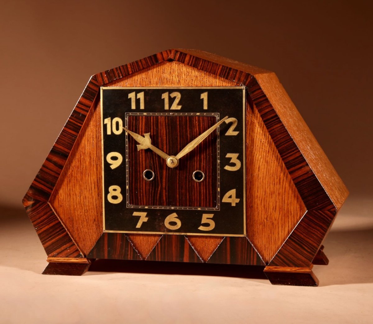 Amsterdam School Very Stylish Design Oak And Macassar Ebony/coromandel Mantel Clock.