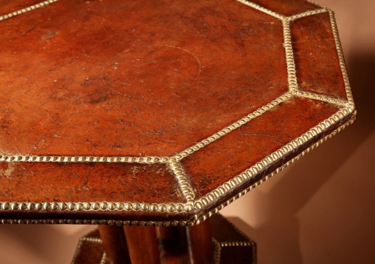 Art Deco Studded Leather Covered Side Table French 1920-30-photo-3