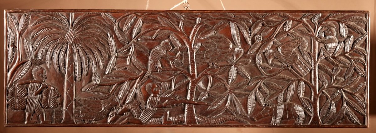 An Interesting Pair Of Original Early Benin Carved Hardwood Panels,-photo-3