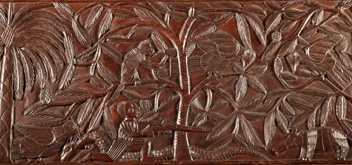 An Interesting Pair Of Original Early Benin Carved Hardwood Panels,-photo-1
