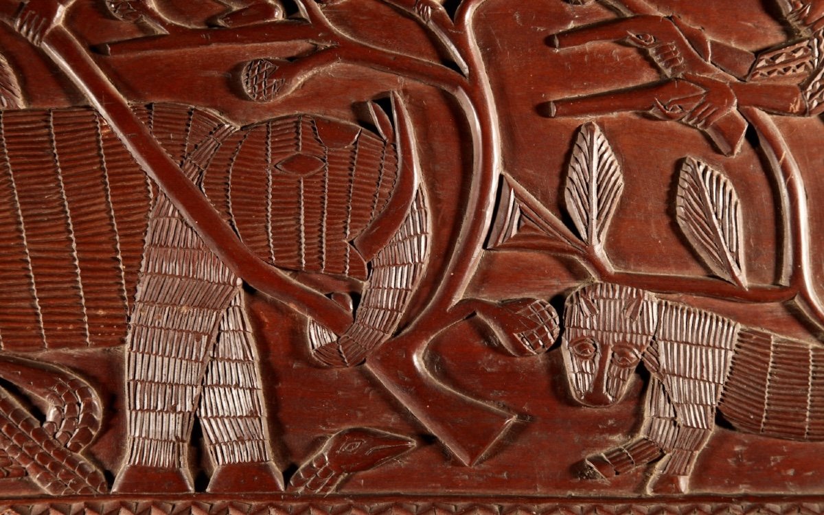 An Interesting Pair Of Original Early Benin Carved Hardwood Panels,-photo-5