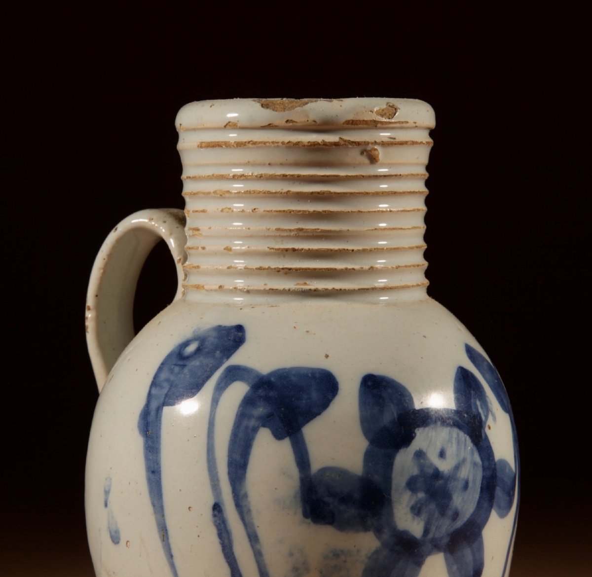 18th Century English Delft Earthenware Pitcher With Beautiful Glaze And Fresh Colors-photo-3