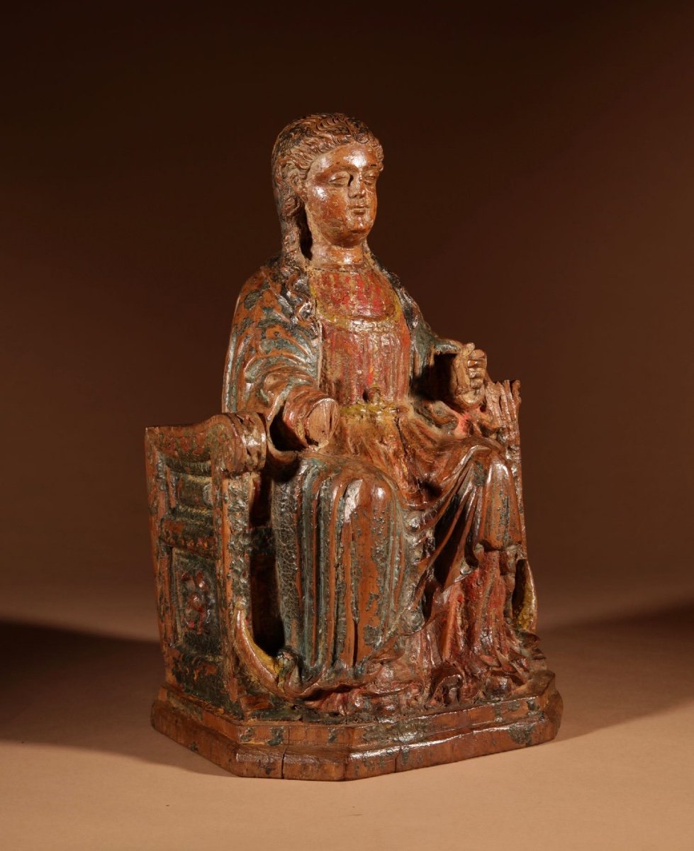 An Interesting French Walnut Sculpture Of A Madonna Seated On A Crescent Moon, Circa 1570.-photo-2