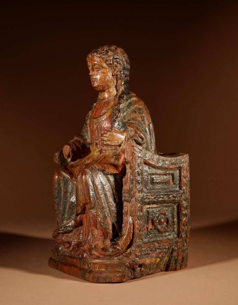 An Interesting French Walnut Sculpture Of A Madonna Seated On A Crescent Moon, Circa 1570.-photo-4