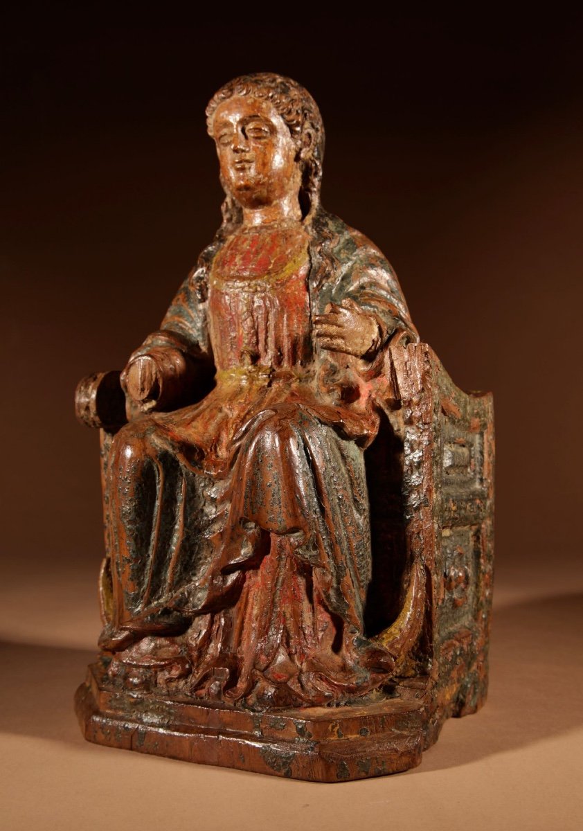 An Interesting French Walnut Sculpture Of A Madonna Seated On A Crescent Moon, Circa 1570.-photo-5