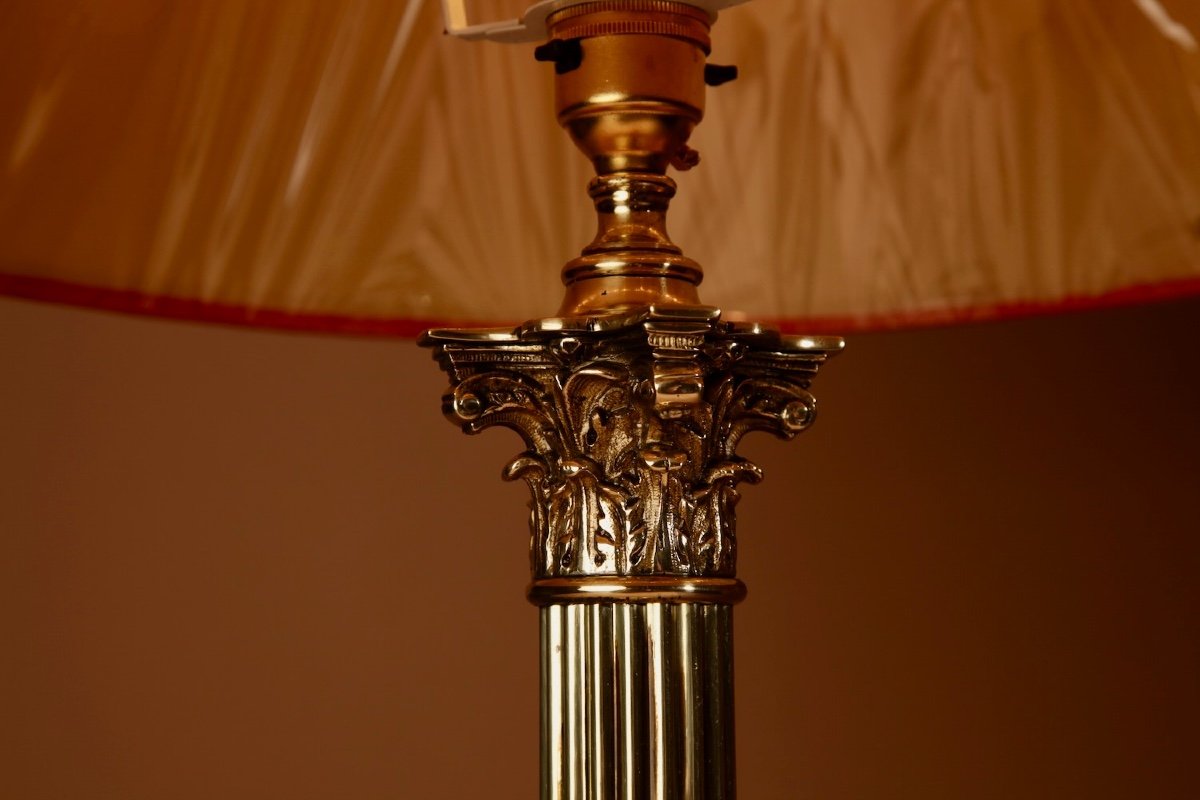 Lampe De Table En Laiton De Style Corinthien Vers 1910-30-photo-3