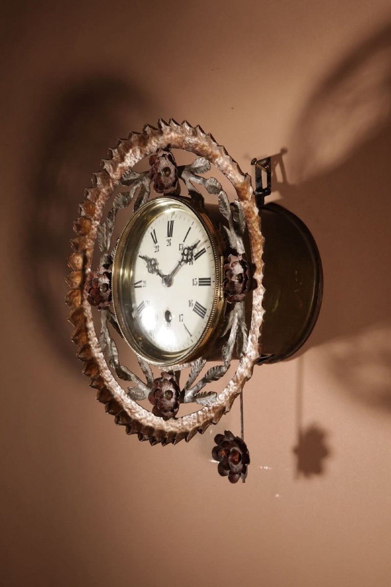  Horloge Murale Amusante En Fer Forgé Polychrome Et Laiton-photo-2
