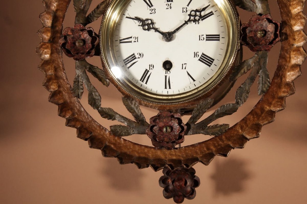  Horloge Murale Amusante En Fer Forgé Polychrome Et Laiton-photo-4