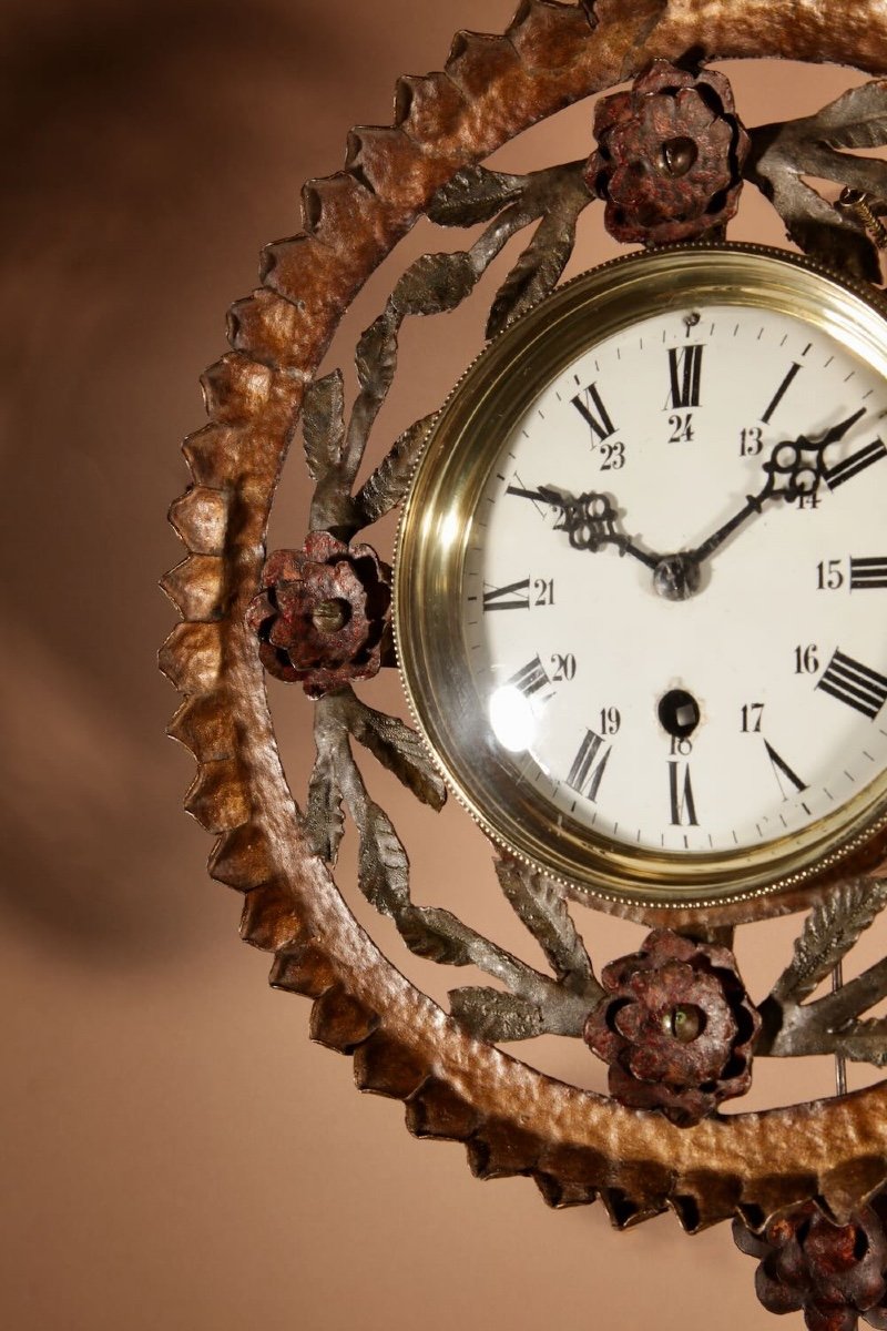  Horloge Murale Amusante En Fer Forgé Polychrome Et Laiton-photo-1