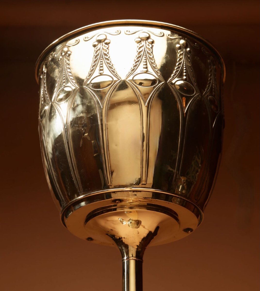  Dutch Art Nouveau Brass Jardinière On Its Original Stand.-photo-4
