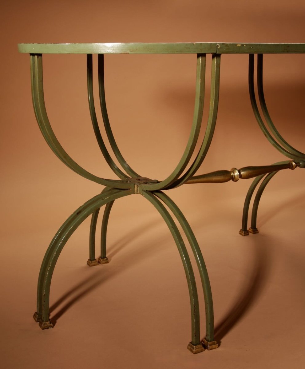 Exceptional Four Parts Art Deco Wrought Iron, Brass And Original Glass French Coffee Table.-photo-3