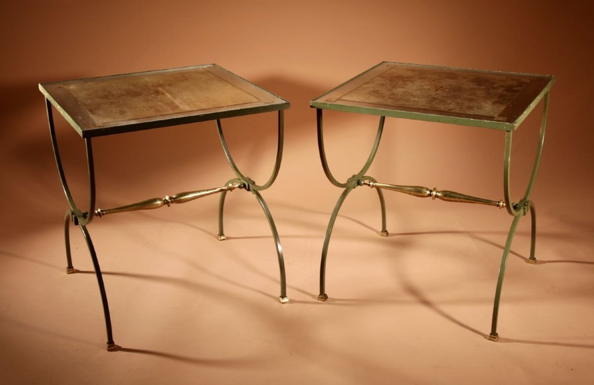 Exceptional Four Parts Art Deco Wrought Iron, Brass And Original Glass French Coffee Table.-photo-5