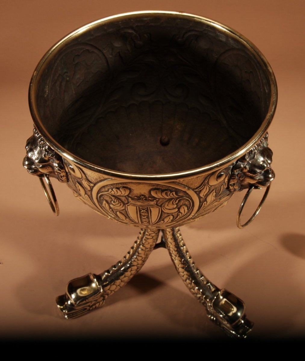 Dinanderie Embossed And Cast Brass Jardiniere.-photo-4