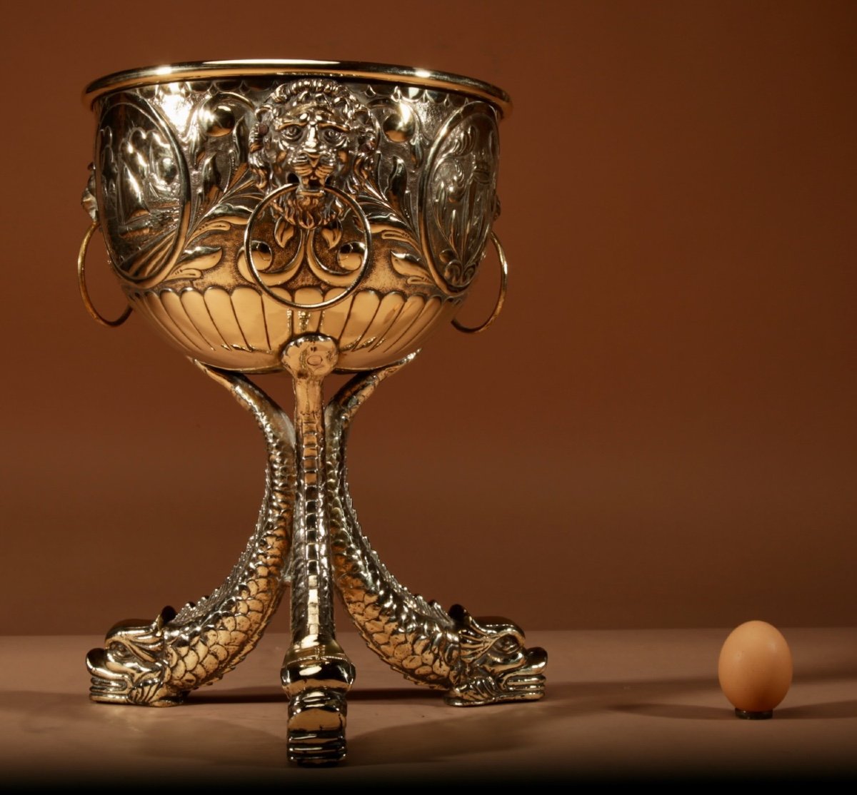 Dinanderie Embossed And Cast Brass Jardiniere.-photo-5