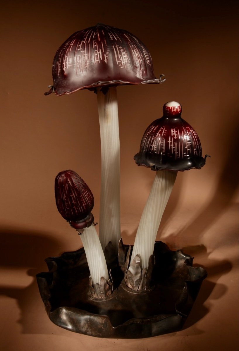 Bohemian? Impressive Large Glass Mushroom Lamp Circa 1960-80-photo-3