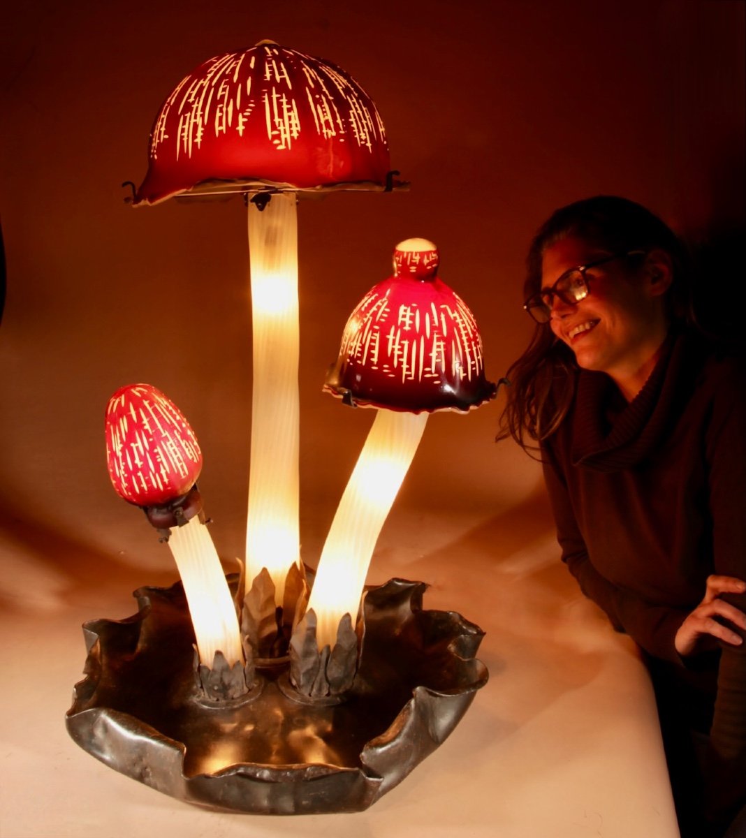 Bohemian? Impressive Large Glass Mushroom Lamp Circa 1960-80