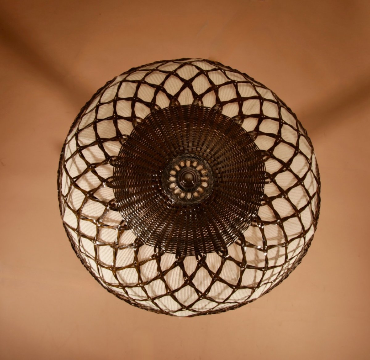  Art Nouveau Rare Lampe De Table De Travail Originale Patinée à Bracelet En Laiton -photo-4