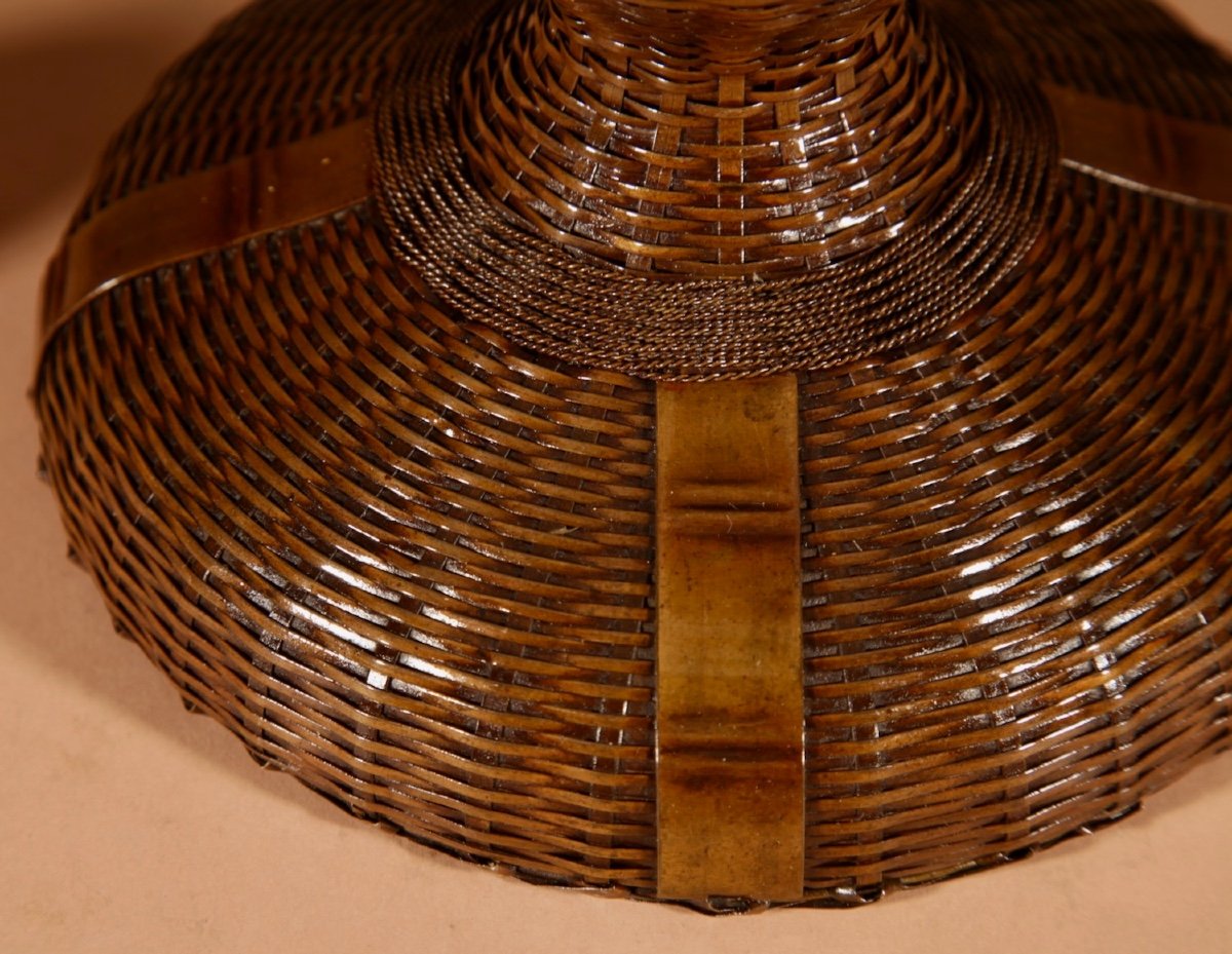  Art Nouveau Rare Lampe De Table De Travail Originale Patinée à Bracelet En Laiton -photo-5