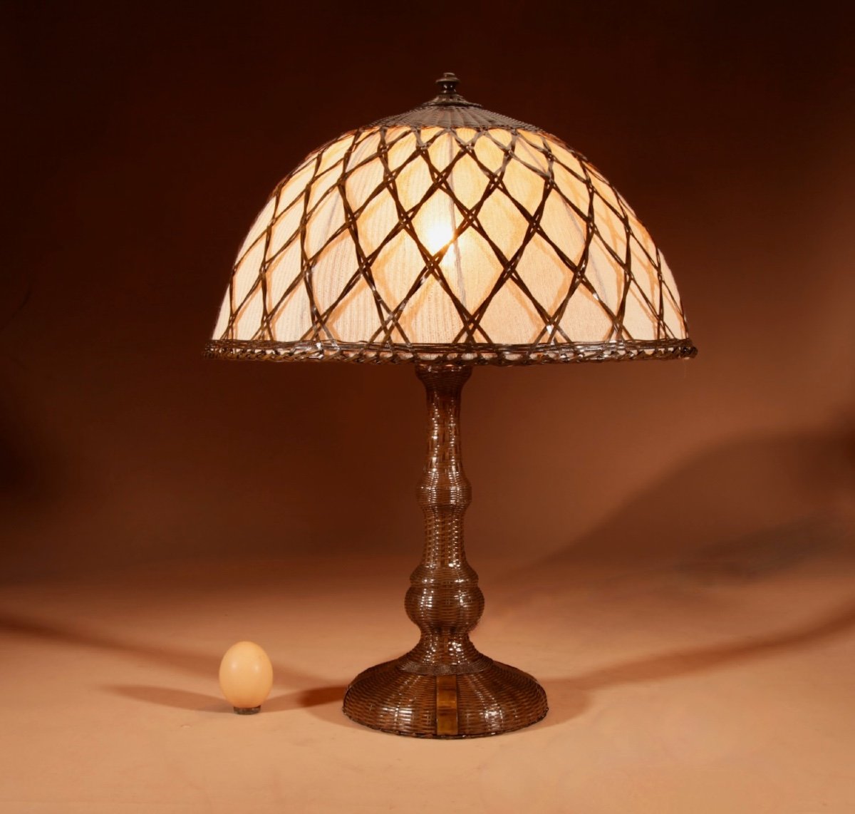 Art Nouveau Rare Lampe De Table De Travail Originale Patinée à Bracelet En Laiton 