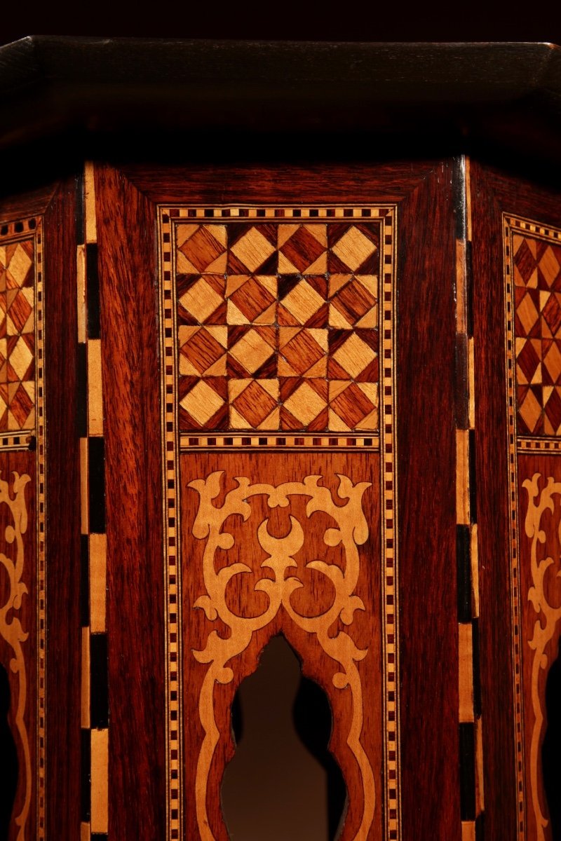  Maure, Moyen-orient Original Antique Insolite Complexe Incrusté 8 Faces Table Empire Ottoman V-photo-3