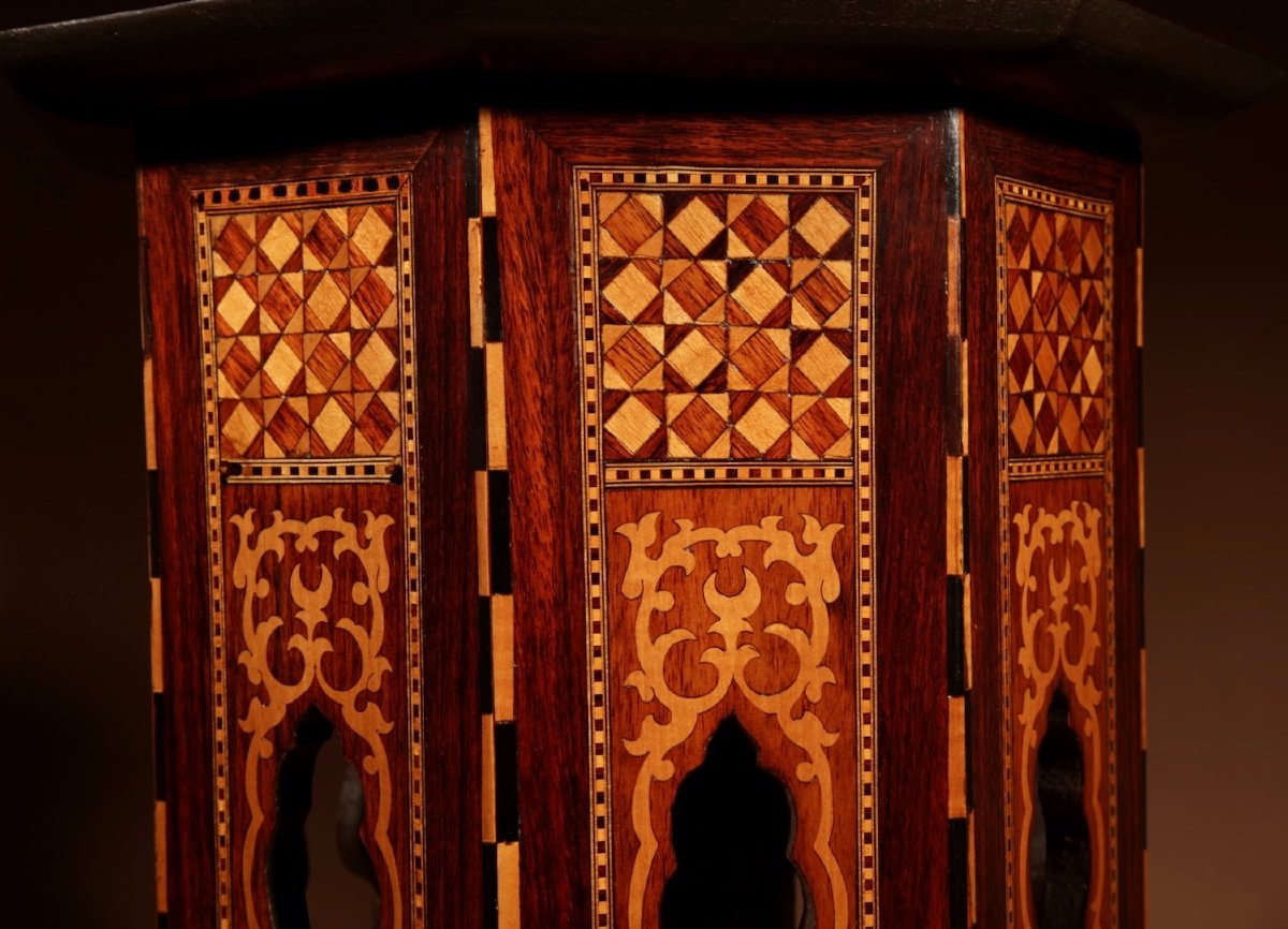  Maure, Moyen-orient Original Antique Insolite Complexe Incrusté 8 Faces Table Empire Ottoman V-photo-4