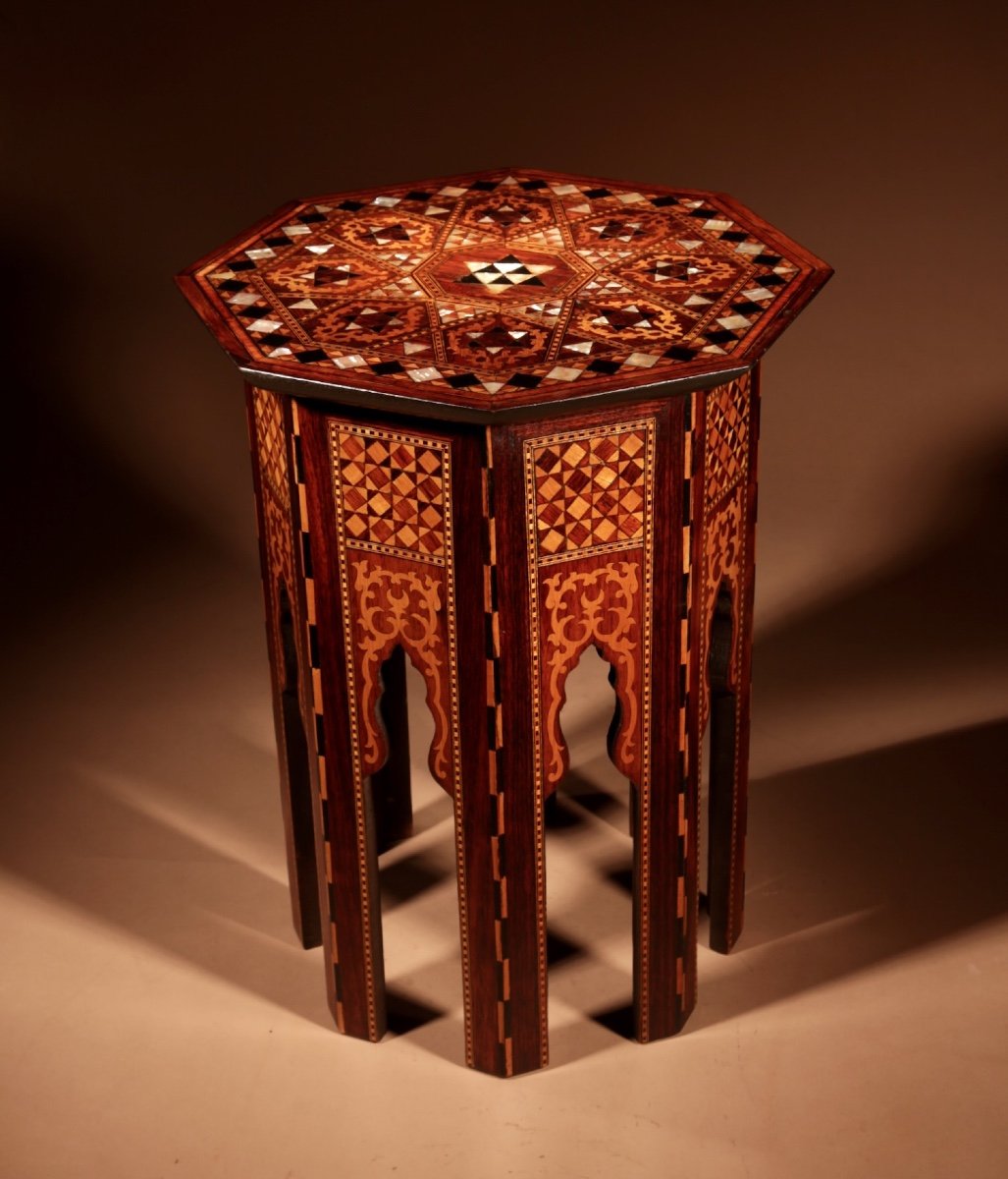  Maure, Moyen-orient Original Antique Insolite Complexe Incrusté 8 Faces Table Empire Ottoman V