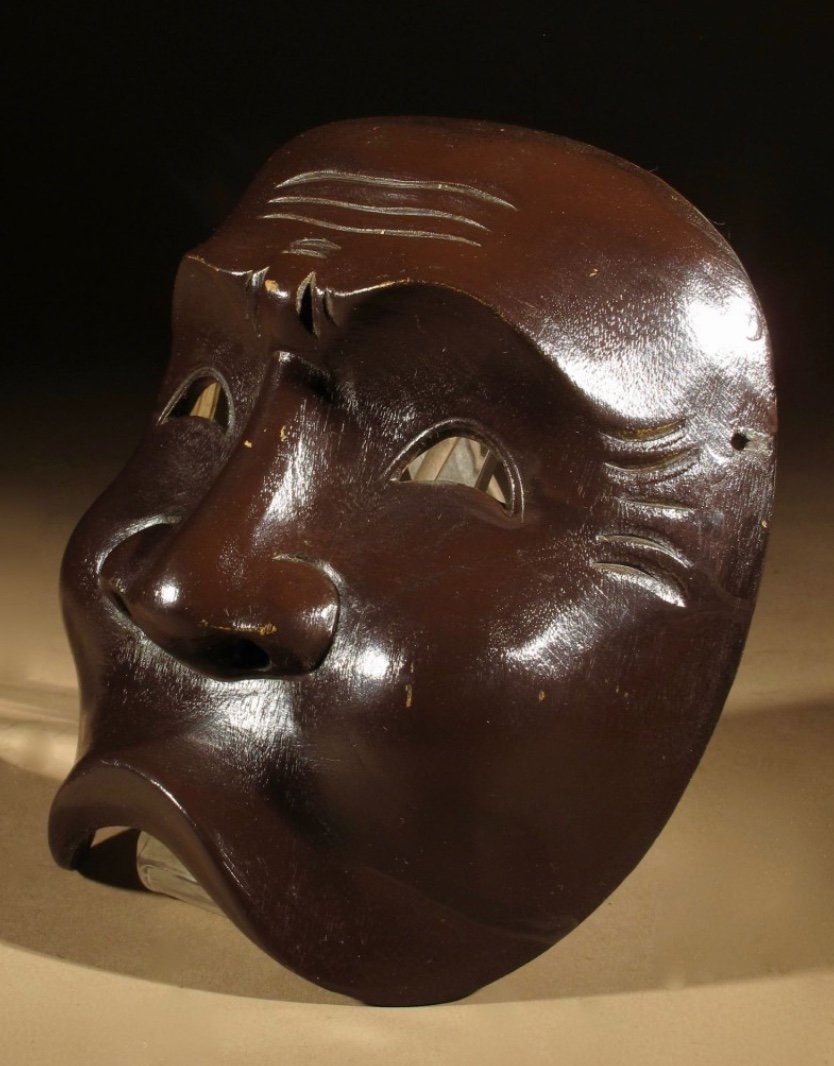Un Intéressant Demi-masque d'Opéra Nuo Sculpté En Bois, Chine Vers 1920.-photo-2