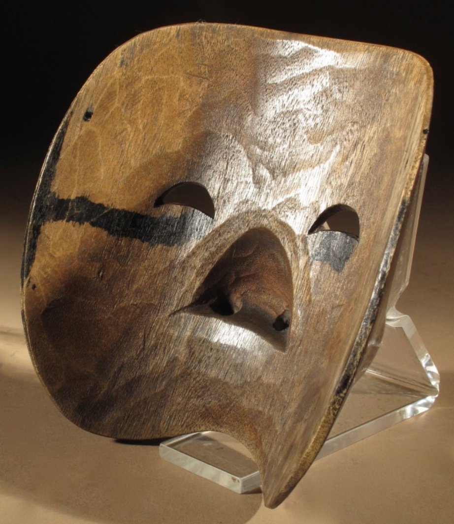 Un Intéressant Demi-masque d'Opéra Nuo Sculpté En Bois, Chine Vers 1920.-photo-3