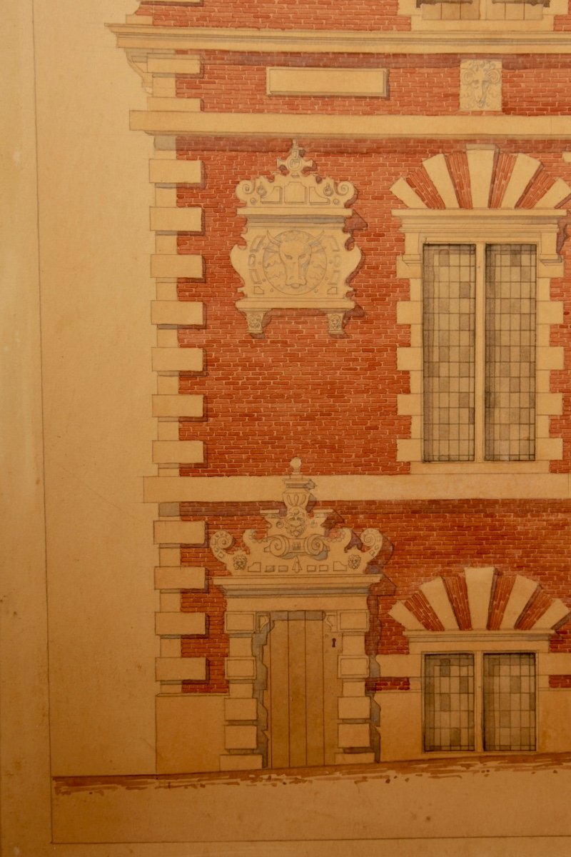  Aquarelle/dessin Architectural Très Détaillé Du Célèbre Front Vleeschhal Te Haarlem, Pays-bas-photo-3