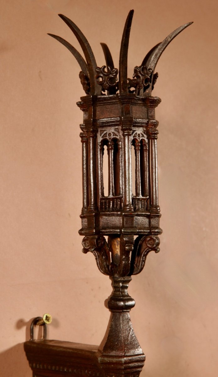 Interesting Very Fine Cast Pair Of Small White Metal God Lamps / Lanterns-photo-2
