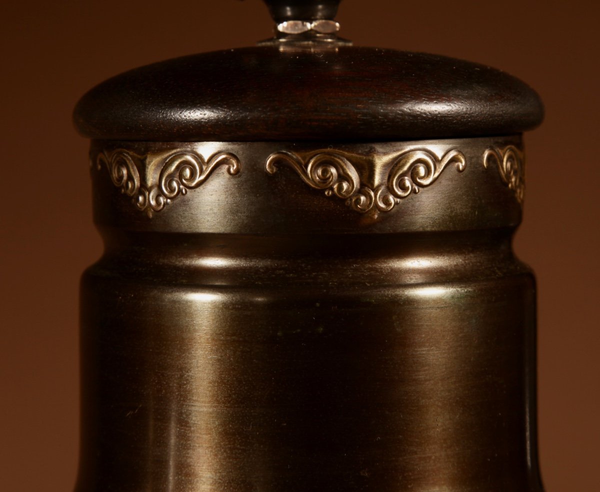  Dutch Art Nouveau / Art Deco Very Stylish Original Patinated And Polished Brass Table Lamps-photo-1